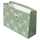Coquette Bows Gingham Monogram Cream Sage Green  ラージペーパーバッグ (裏面アングル)