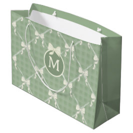 Coquette Bows Gingham Monogram Cream Sage Green  ラージペーパーバッグ