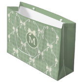 Coquette Bows Gingham Monogram Cream Sage Green  ラージペーパーバッグ (正面アングル)