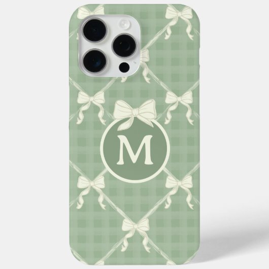 Coquette Bows Gingham Monogram Cream Sage Green Case-Mate iPhoneケース (裏面)