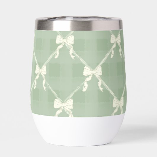 Coquette Bows Gingham Pattern Cream Sage Green  (背面)