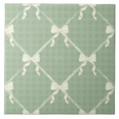 Coquette Bows Gingham Pattern Cream Sage Green  タイル (正面)
