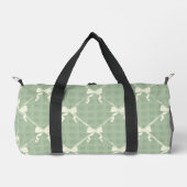 Coquette Bows Gingham Pattern Cream Sage Green ダッフルバッグ (正面)