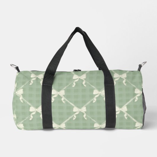 Coquette Bows Gingham Pattern Cream Sage Green  ダッフルバッグ (正面)