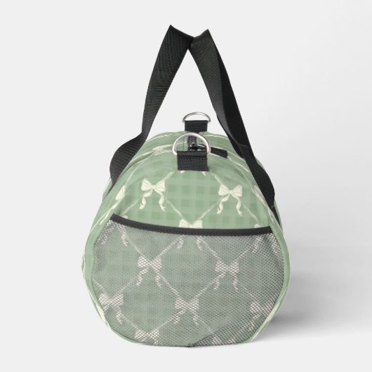 Coquette Bows Gingham Pattern Cream Sage Green  ダッフルバッグ (右)