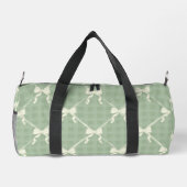 Coquette Bows Gingham Pattern Cream Sage Green ダッフルバッグ (裏面)