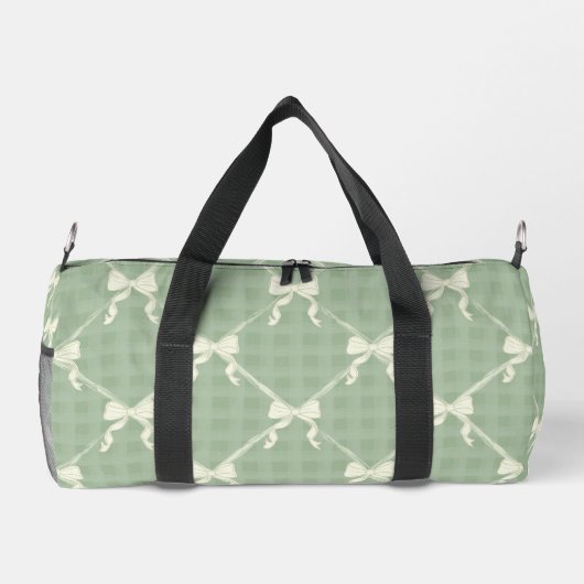 Coquette Bows Gingham Pattern Cream Sage Green  ダッフルバッグ (裏面)