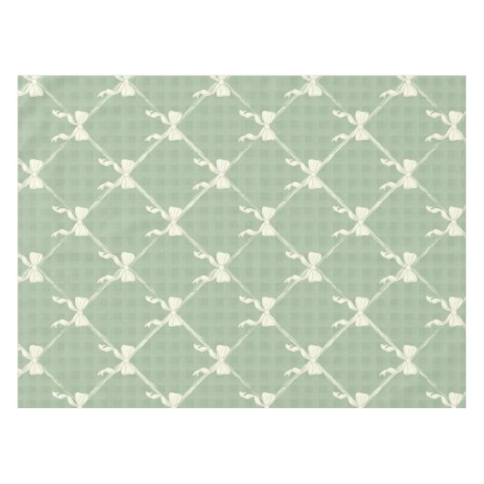 Coquette Bows Gingham Pattern Cream Sage Green  テーブルクロス (正面(横))