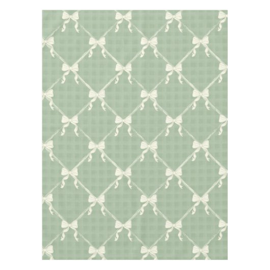 Coquette Bows Gingham Pattern Cream Sage Green  テーブルクロス (正面)