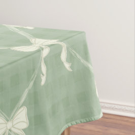 Coquette Bows Gingham Pattern Cream Sage Green  テーブルクロス