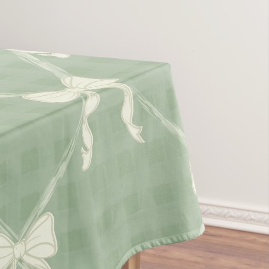 Coquette Bows Gingham Pattern Cream Sage Green テーブルクロス (インサイチュ)