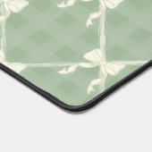 Coquette Bows Gingham Pattern Cream Sage Green デスクマット (コーナー)