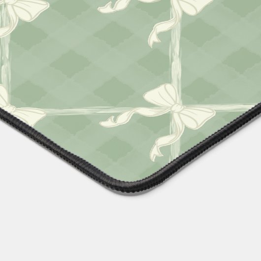Coquette Bows Gingham Pattern Cream Sage Green  デスクマット (コーナー)