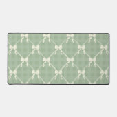 Coquette Bows Gingham Pattern Cream Sage Green  デスクマット (正面)