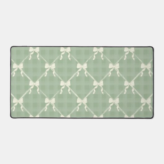 Coquette Bows Gingham Pattern Cream Sage Green  デスクマット (正面)