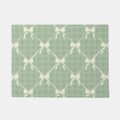 Coquette Bows Gingham Pattern Cream Sage Green ドアマット (正面)