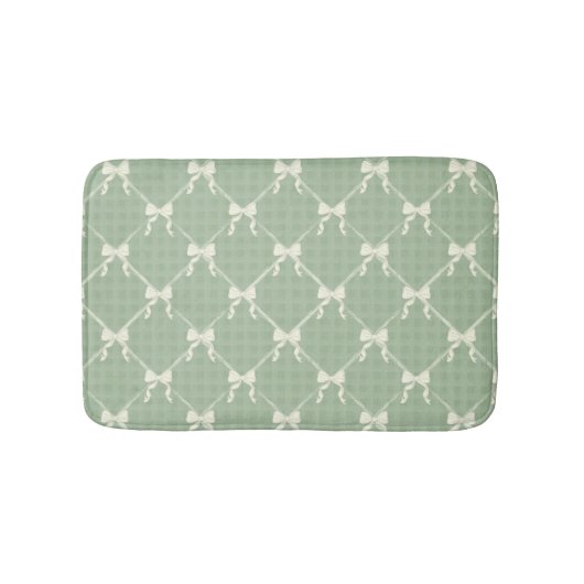Coquette Bows Gingham Pattern Cream Sage Green  バスマット (正面)