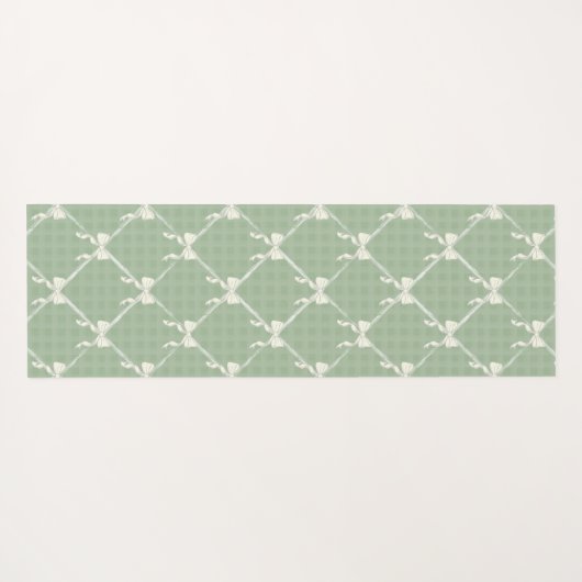 Coquette Bows Gingham Pattern Cream Sage Green  ヨガマット (裏面(横))