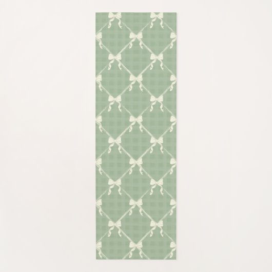 Coquette Bows Gingham Pattern Cream Sage Green  ヨガマット (正面)