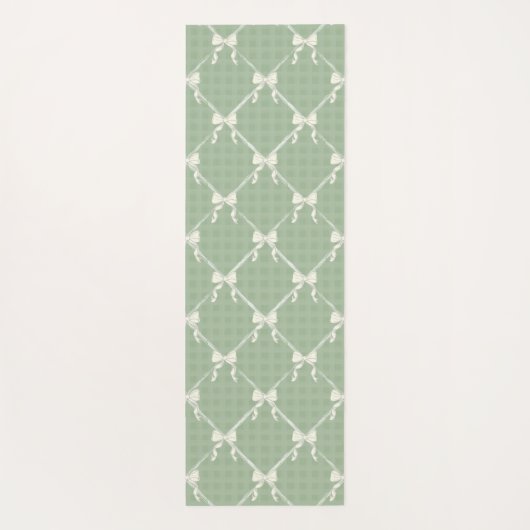 Coquette Bows Gingham Pattern Cream Sage Green  ヨガマット (裏面)