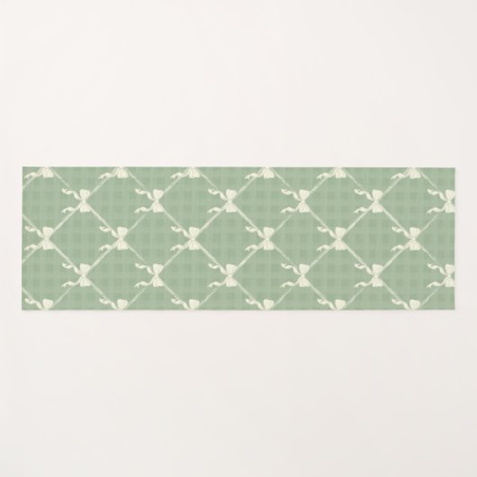 Coquette Bows Gingham Pattern Cream Sage Green  ヨガマット (正面(横))