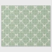 Coquette Bows Gingham Pattern Cream Sage Green  ラッピングペーパー (フラット)