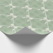 Coquette Bows Gingham Pattern Cream Sage Green  ラッピングペーパー (角)