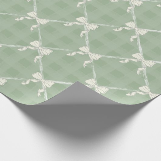 Coquette Bows Gingham Pattern Cream Sage Green  ラッピングペーパー (角)