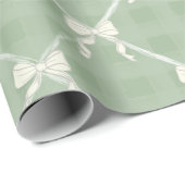 Coquette Bows Gingham Pattern Cream Sage Green  ラッピングペーパー (ロールコーナー)