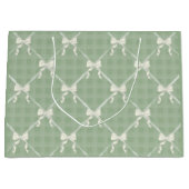 Coquette Bows Gingham Pattern Cream Sage Green ラージペーパーバッグ (正面)