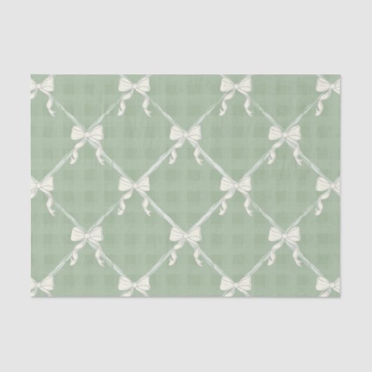 Coquette Bows Gingham Pattern Cream Sage Green  薄葉紙 (正面)