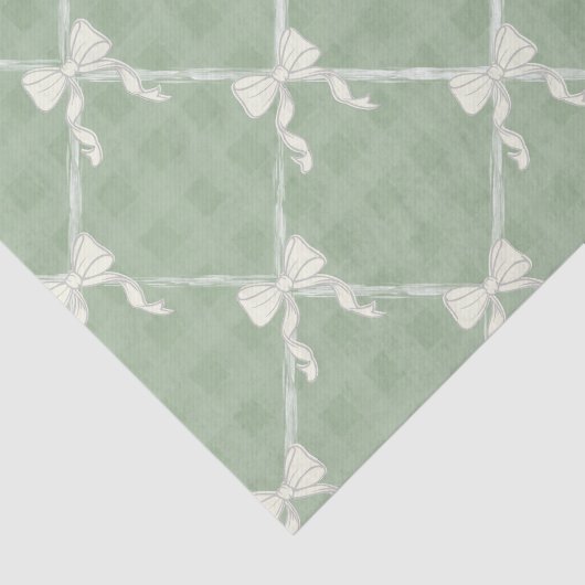 Coquette Bows Gingham Pattern Cream Sage Green  薄葉紙 (詳細)