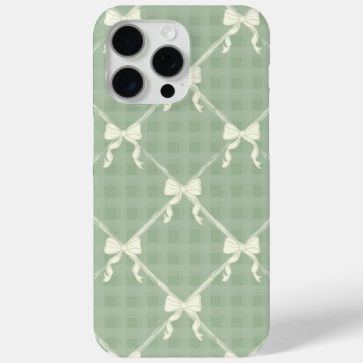 Coquette Bows Gingham Pattern Cream Sage Green Case-Mate iPhoneケース (裏面)