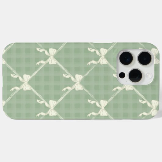 Coquette Bows Gingham Pattern Cream Sage Green Case-Mate iPhoneケース (裏面 (横))