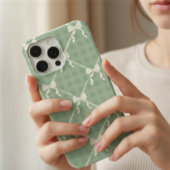  Coquette Bows Gingham Pattern Cream Sage Green Case-Mate iPhoneケース