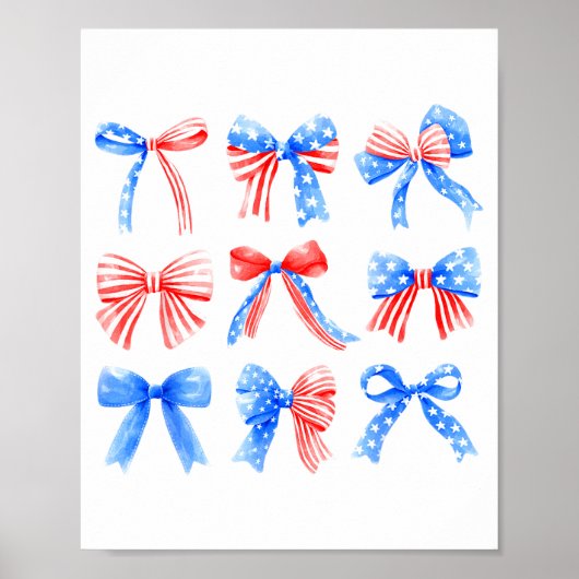 Coquette Bows Red White Blue Usa Flag 4th Of July  ポスター (正面)