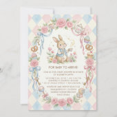 Coquette Bunny Baby Shower flower Blush Pink 招待状 (正面)