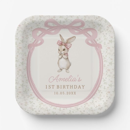 Coquette Bunny Birthday Party Paper Plates ペーパープレート (正面)