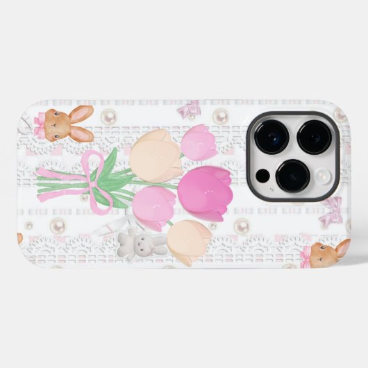 Coquette Bunny Phone Case – White & Floral Case-Mate iPhoneケース (裏面 (横))
