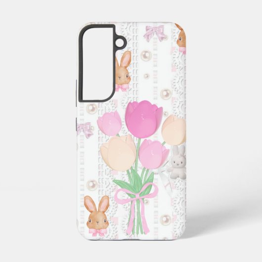 Coquette Bunny Phone Case – White & Floral Samsung Galaxyケース (裏面)