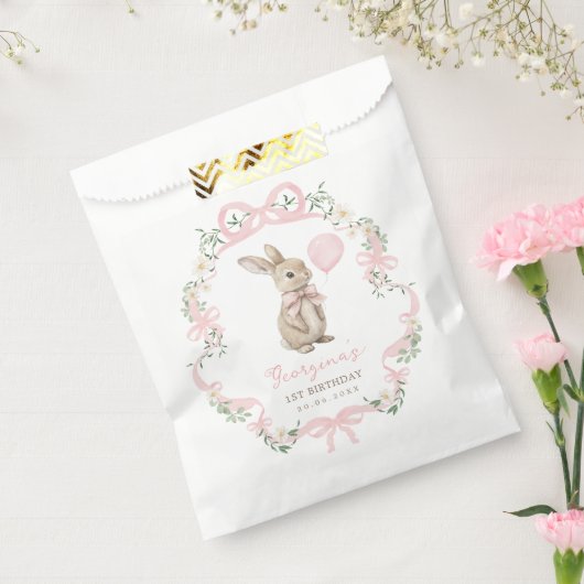 Coquette Bunny Pink Bow Girl Birthday フェイバーバッグ (封をした状態)