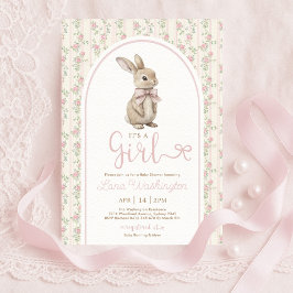 Coquette Bunny Pink Bow Roses Girl Baby Shower 招待状