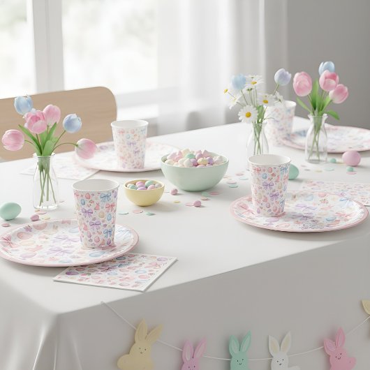 Coquette Bunny & Pink Bows Easter Paper Plates ペーパープレート