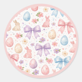 Coquette Bunny & Pink Bows Easter Sticker Sheet ラウンドシール