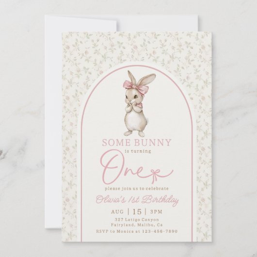 Coquette Bunny Rabbit Girl 1st Birthday Invitation 招待状 (正面)