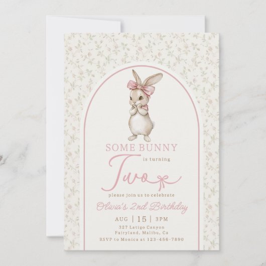 Coquette Bunny Rabbit Girl 2nd Birthday Invitation 招待状 (正面)