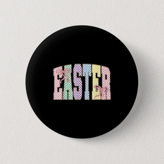 Coquette Checkered Easter Day Spring Easter Pastel 缶バッジ (正面)