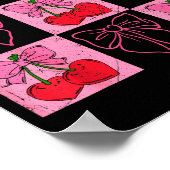Coquette Checkred Pink Bow And Red Cherries Valent ポスター (角)