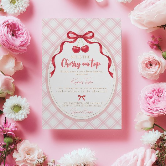 Coquette Cherry Baby Shower Invitation 招待状