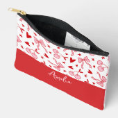 Coquette Cherry & Bows Pink and Red Checkerboard アクセサリーポーチ (見開き)